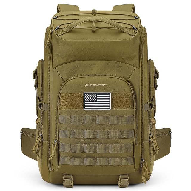 Maelstrom Tactical Backpack for Men Water Resistant 40L Military Backpack for Hiking Camping Gym with Molle System Khaki