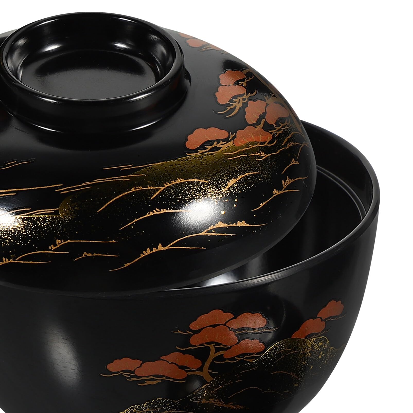Kichvoe Miso Bol à soupe avec couvercle, bol à riz japonais en mélamine traditionnel, bol à soupe ramen en plastique laqué pour la cuisine, noir