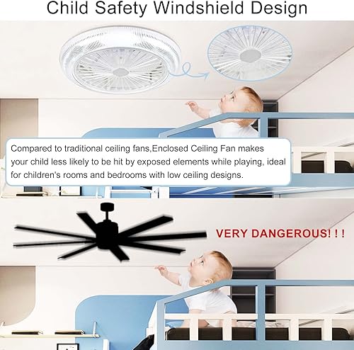 Miniatura 6 de Ventilador de techo de perfil bajo con control remoto de luces, 18 pulgadas, 3 colores, 3 velocidades, cerrado, sin aspas, 72 W, regulable,