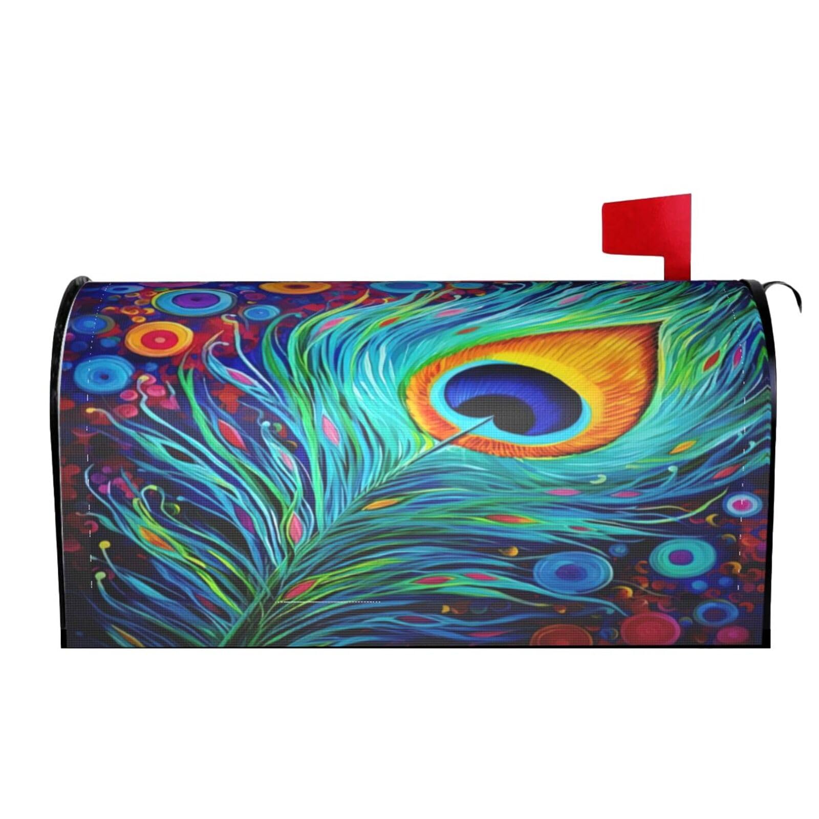 Peacock Feather 02 Mailbox Covers Magnetic Wraps Post Letter Box Cover Garden Home Decor
