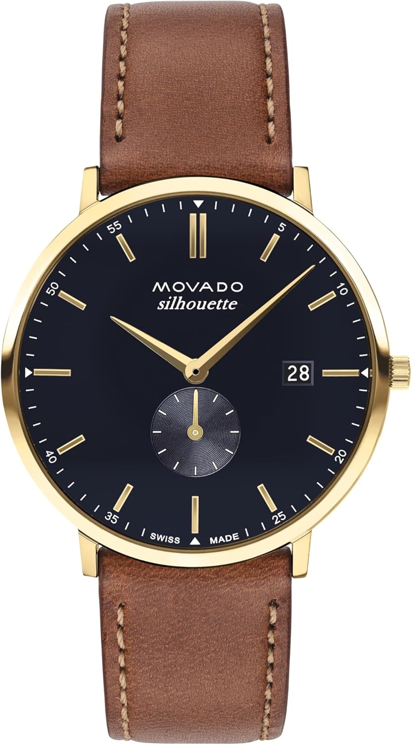 Movado Heritage Series Silhouette Men’s Watch, Swiss Quartz, 3 ATM Water Resistance, 40mm