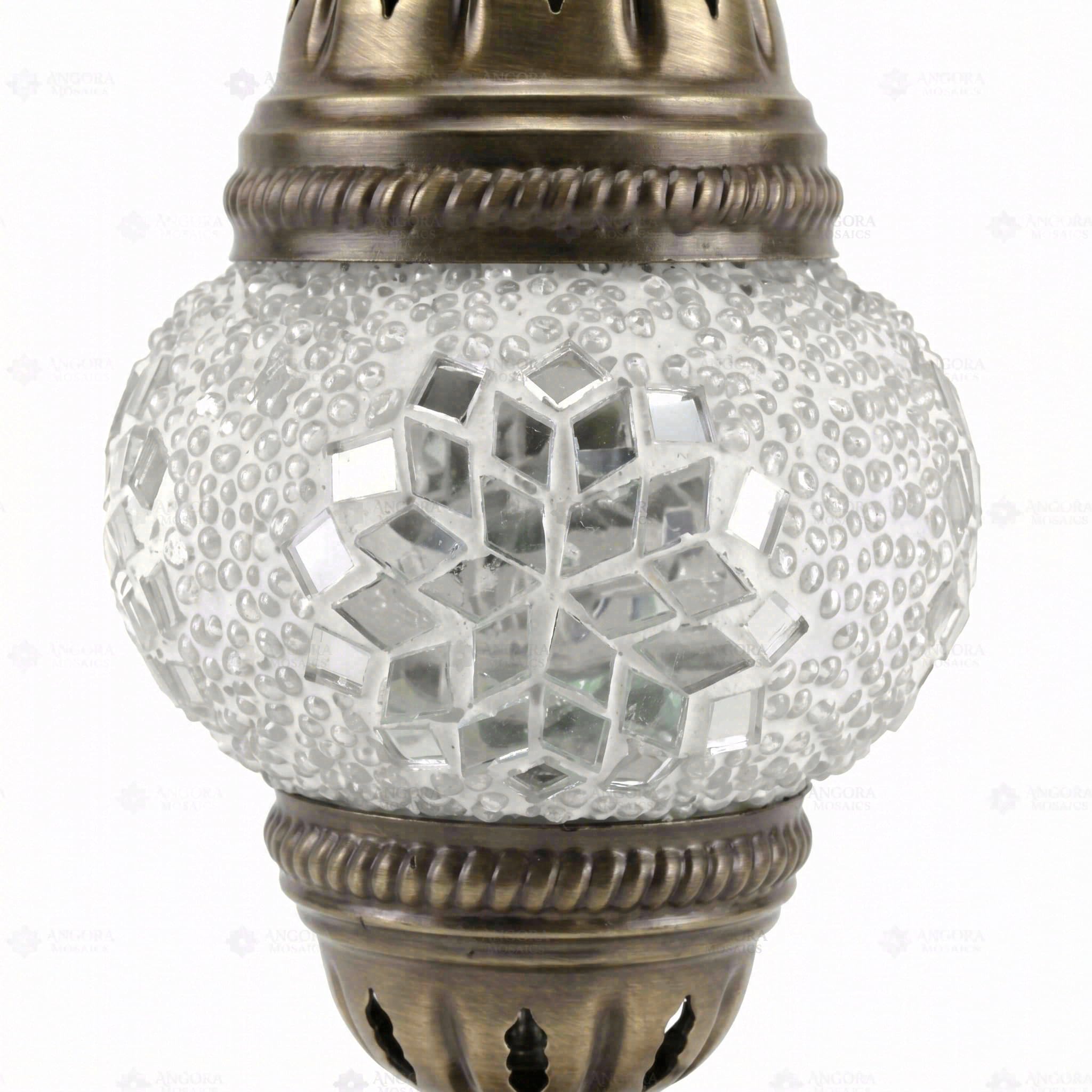 ENVA Biała lampa stołowa z mozaiką, turecka lampa mozaikowa, lustrzany wzór gwiazdy, ręcznie robiona marokańska lampka nocna na biurko, przezroczyste szkło
