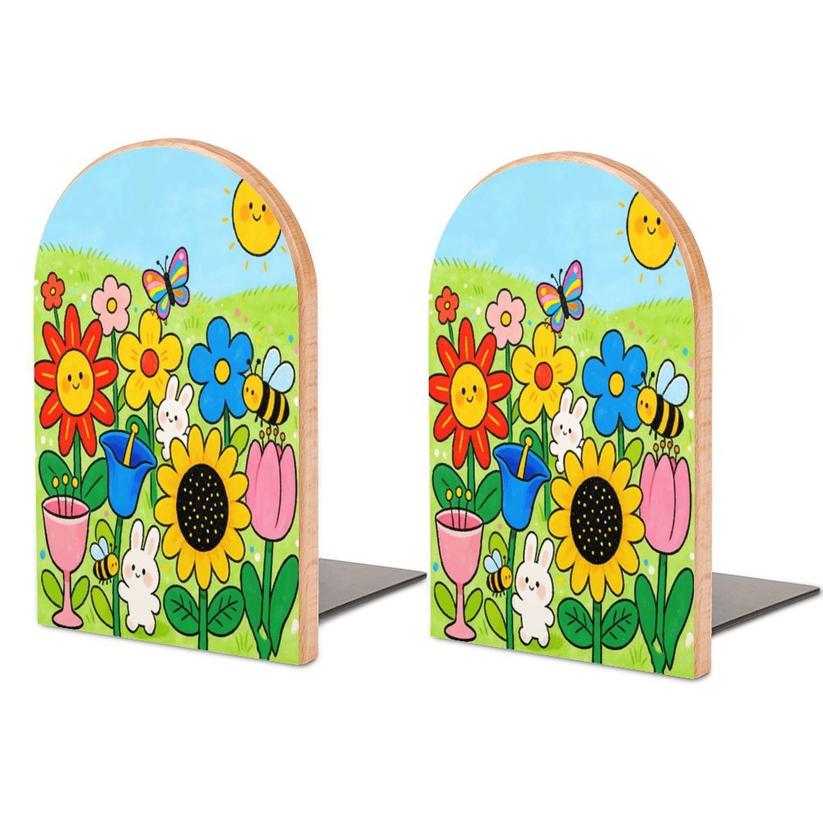 Sujetalibros para estantes de madera Flower Field, adorno bonito para el hogar