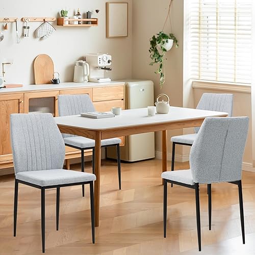 Juego de 4 sillas de comedor, sillas de comedor tapizadas de madera, sillas de cocina de tela moderna de mediados de siglo con patas de metal, tela