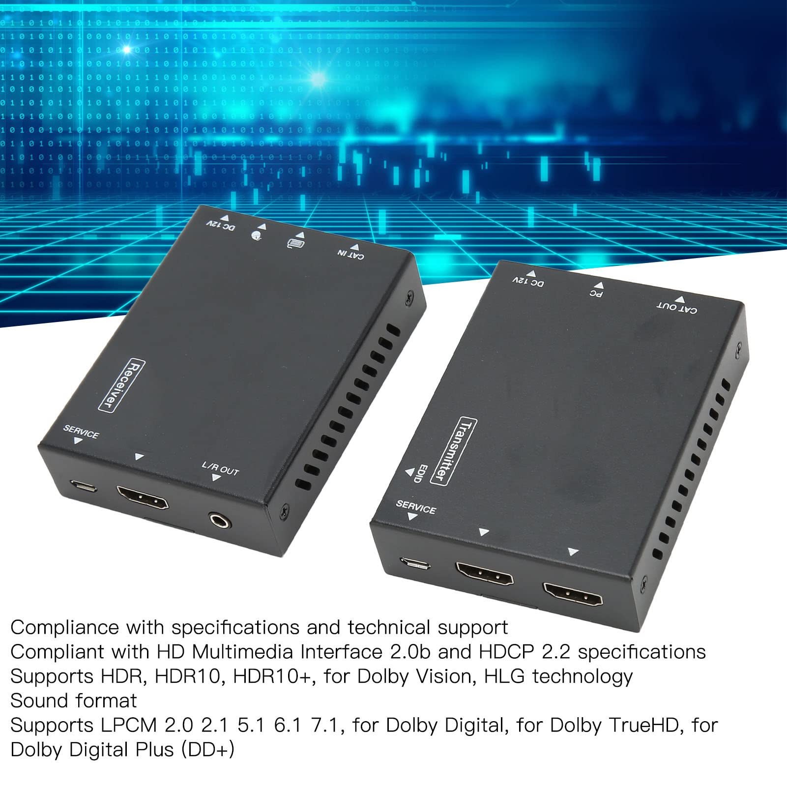 HDMI over Cat6 Extender Kit met KVM-ondersteuning, 4K 60 Hz, 4:4:4, USB/IR, PoC, HDR, HDCP 2.2, 70,1 m (70,1 m