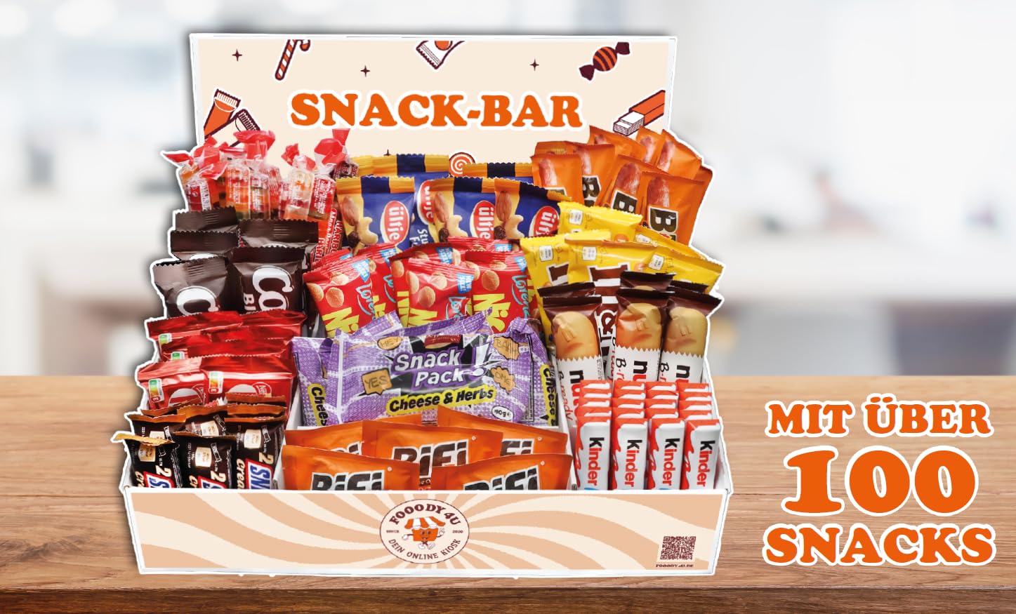 Fooody4u Snack-Bar mit über 100 Artikeln | Candy-Bar | Snack-Box | Aufsteller
