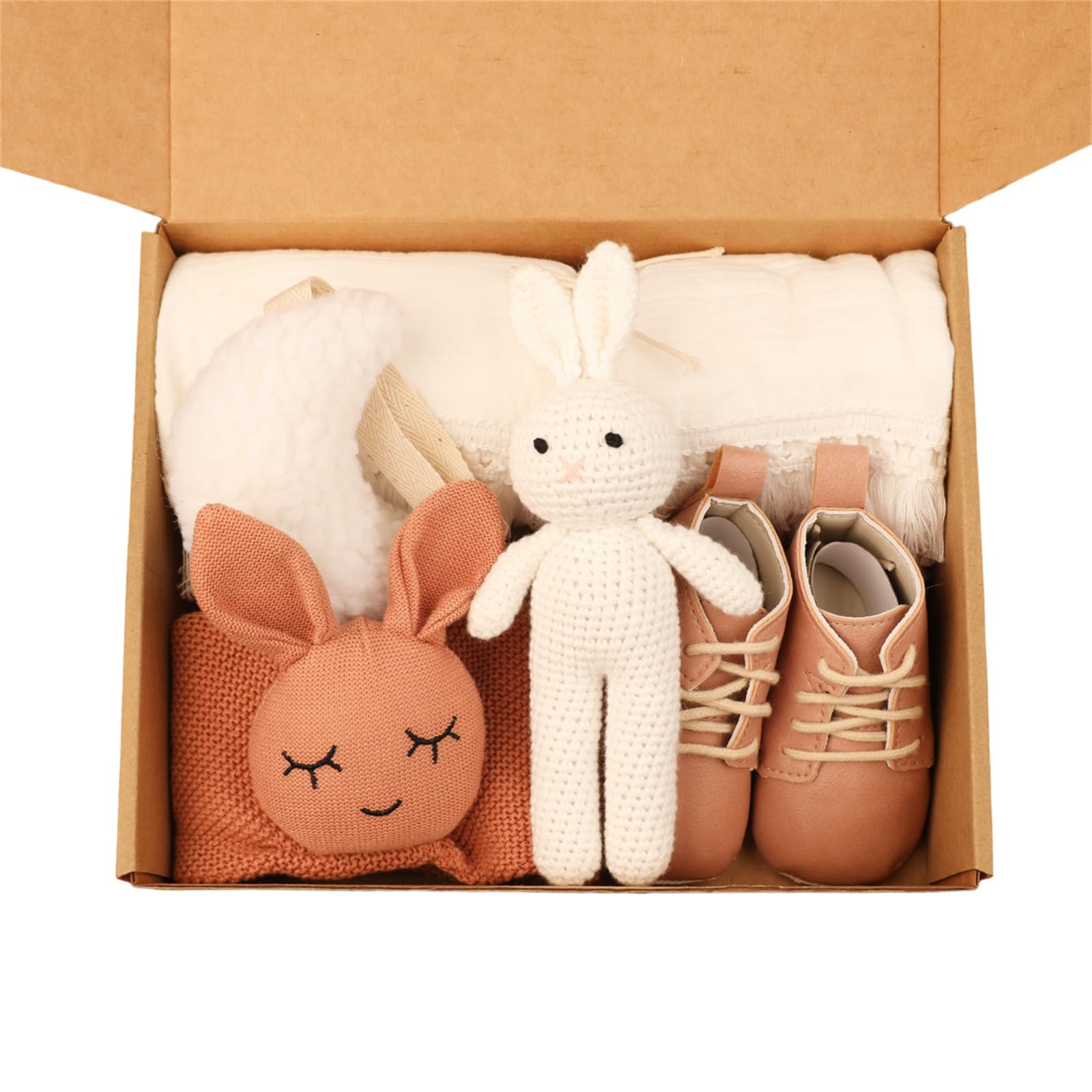 5-teiliges Baby-Set mit Baumwolldecke, beruhigendem Handtuch, Häkelspielzeug und Zubehör für Neugeborene