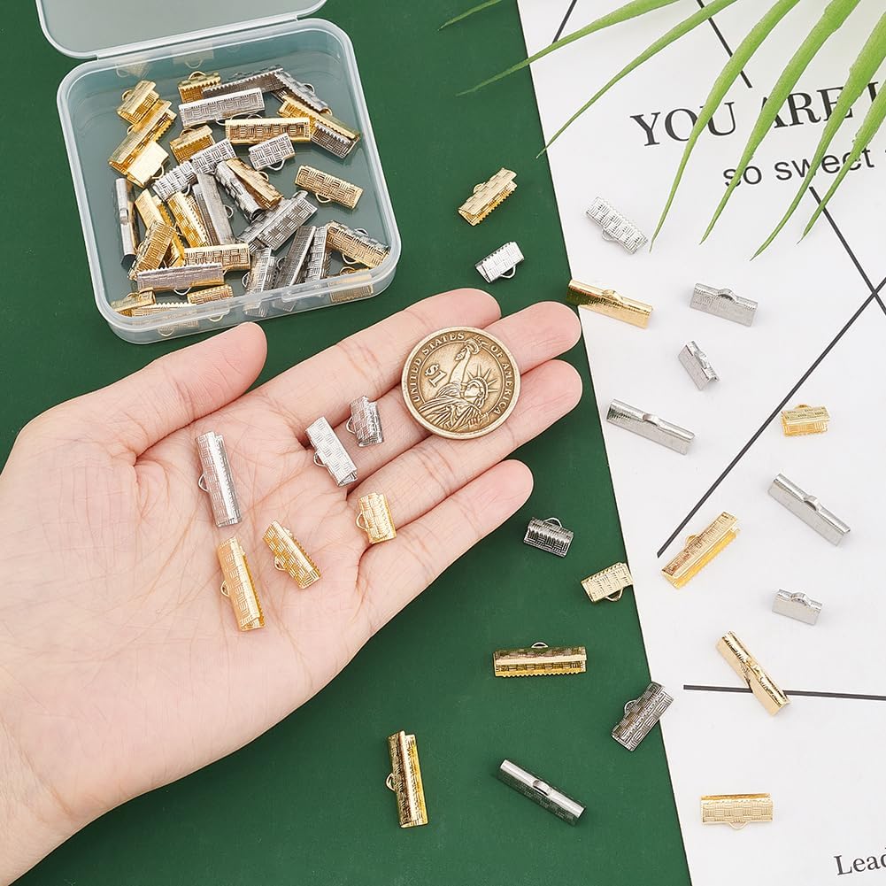 UNICRAFTALE 60Pcs 2 Colors 3 Sizes Ribbon Crimp Ends Rectangle Bracelet Crimp Clasps 6/7/8mm Stainless Steel Crimp Cord Ends Rectangle Ribbon Fasteners Clasp for Bracelet Necklace Jewellery Making