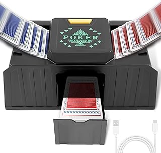 Automatischer Kartenmischer, Kartenmischmaschine Elektrische ür 1–2 Decks Kartenmischgerät, Mischmaschine Karten Geräuscharmer für Skip-BO Poker Texas Hold Em Blackjack(schwarz)
