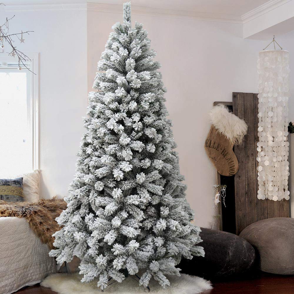 BAKAJI Albero di Natale Royal Super Folto Pino Verde Innevato Base Croce in Ferro Pieghevole Altissima qualità Rami con Neve Facile Montaggio Apertura Ombrello (210 cm)