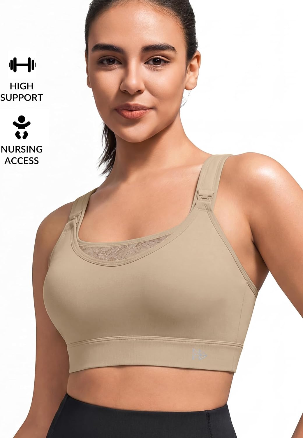 Yvette Nursing Sports Bra for Women High Support Breastfeeding Running Bra Plus Size with Adjustable Straps, Padded Plus Size