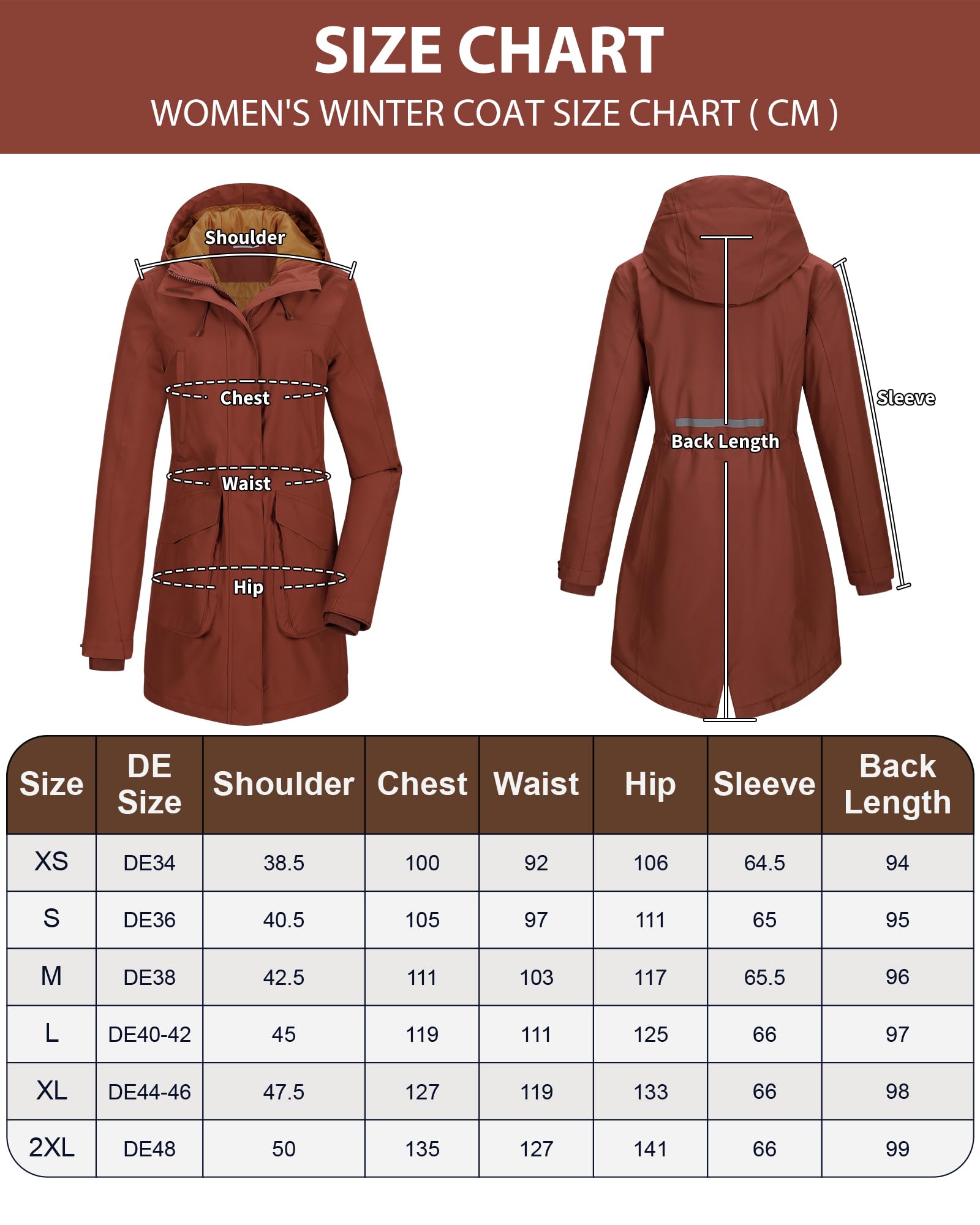 33,000ft Cappotto invernale da donna, lungo, caldo, parka, giacca funzionale ispessita, con cappuccio, giacca per le mezze stagioni