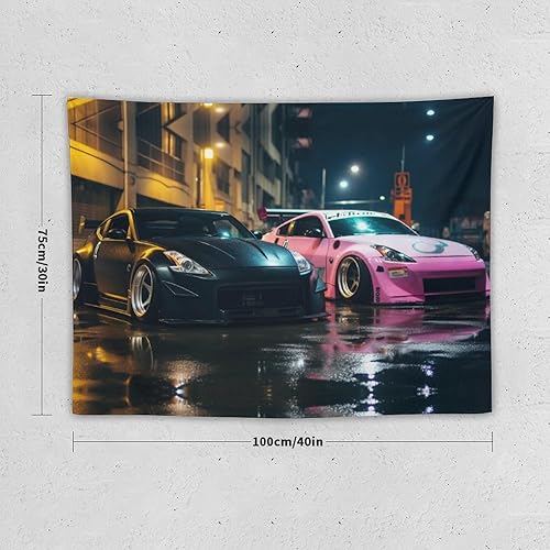 Miniatura 2 de FeoYoed Jdm - Tapiz japonés para automóvil, 350z, color negro y rosa, para estacionar, estación lluviosa, calle, pared, arte de pared para