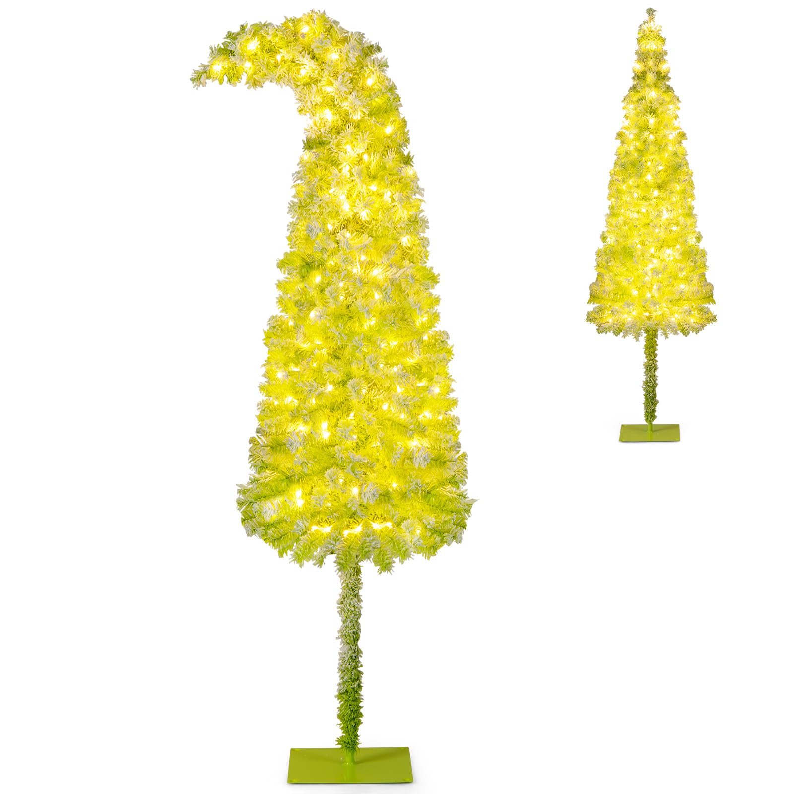 RELAX4LIFE Árbol de Navidad 150/180/210 cm Flexible con 80/120/160 Luces LED Blancas Cálidas, 8 Modos de Iluminación, 216/290/366 Ramas y Base Metálica, Árbol de Navidad Nevado, Verde Lima (150 cm)