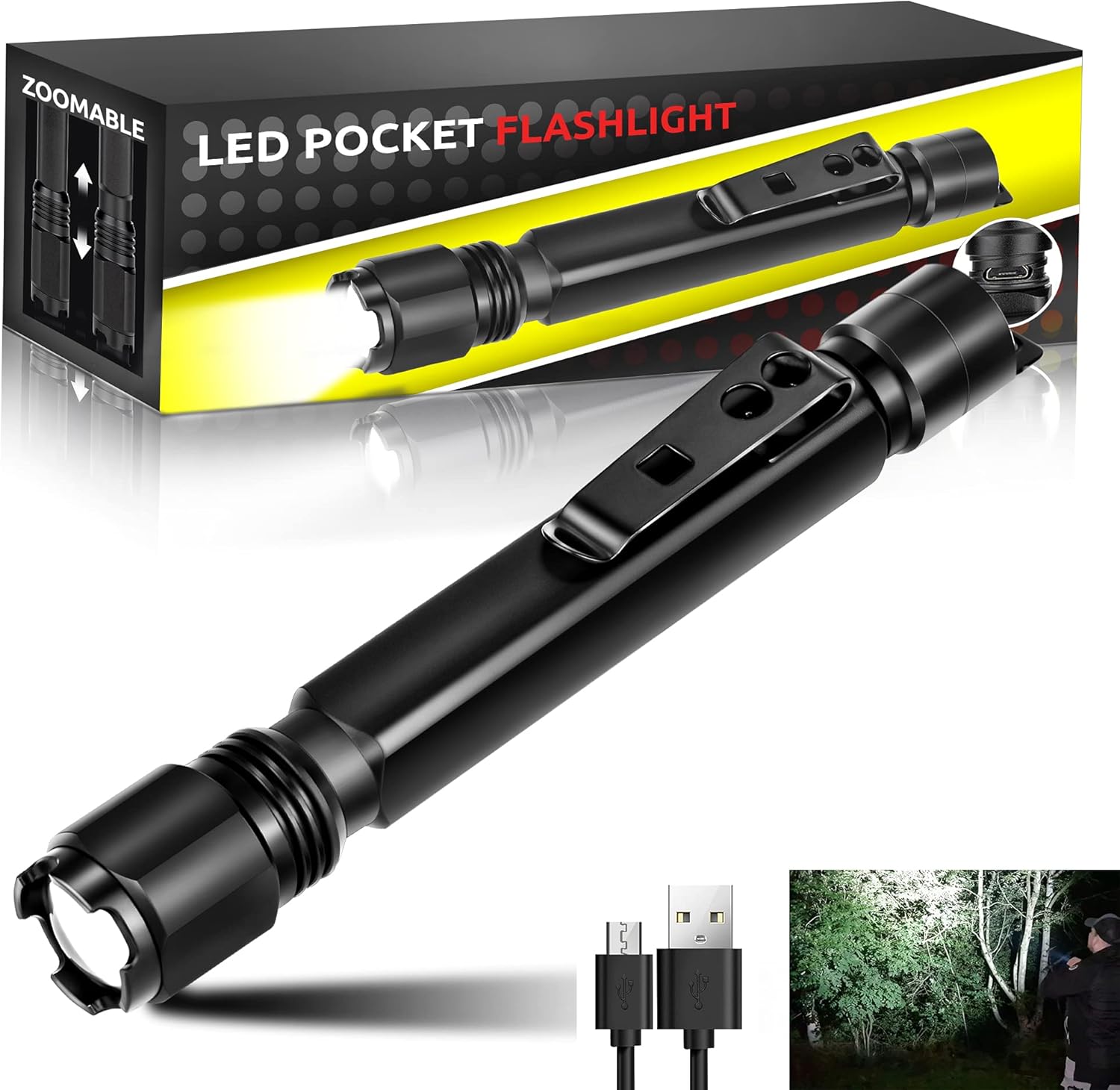 Rechargeable Penlight Flashlight, 800Lumens 4 Modes Zoomable Penlights Pocket-Sized LED Handheld Flashlight with Clip Waterproof and Impact-Resistant Work Flashlight for Inspection Emergency(1pack) : Tools & Home Improvement