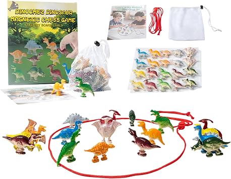 Magnetic Game, Chess Toys with 20 Dinosaur Pieces - Family Board Game - Outdoor Indoor Classroom School Party Tabletop Road Tripping Play Entertainment