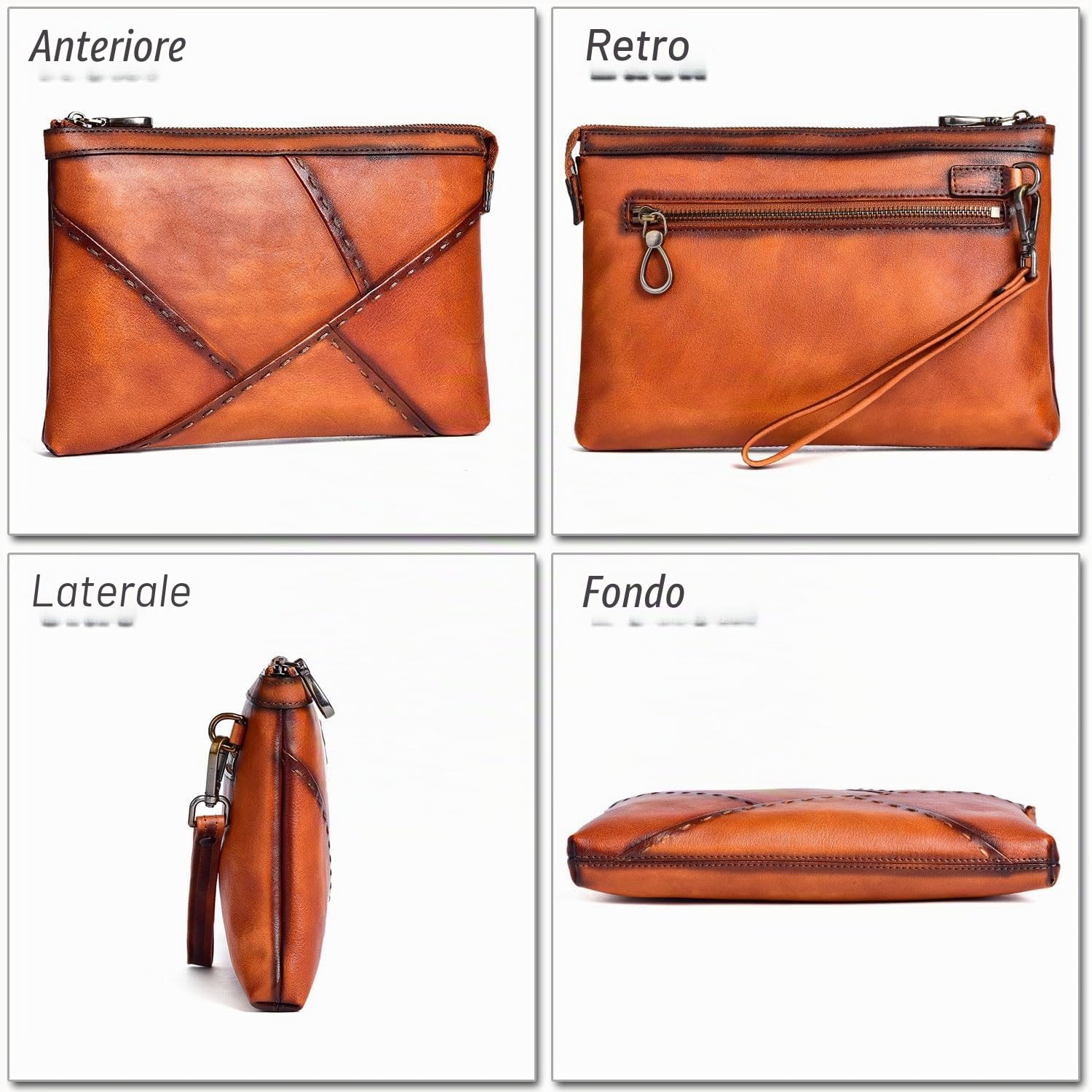 Pochette Grande da Uomo, Borsa a Mano in Pelle Bovina Conciata al Vegetale, Borsellino Business Formale, Borsetta Versatile Moda Portafoglio Documento