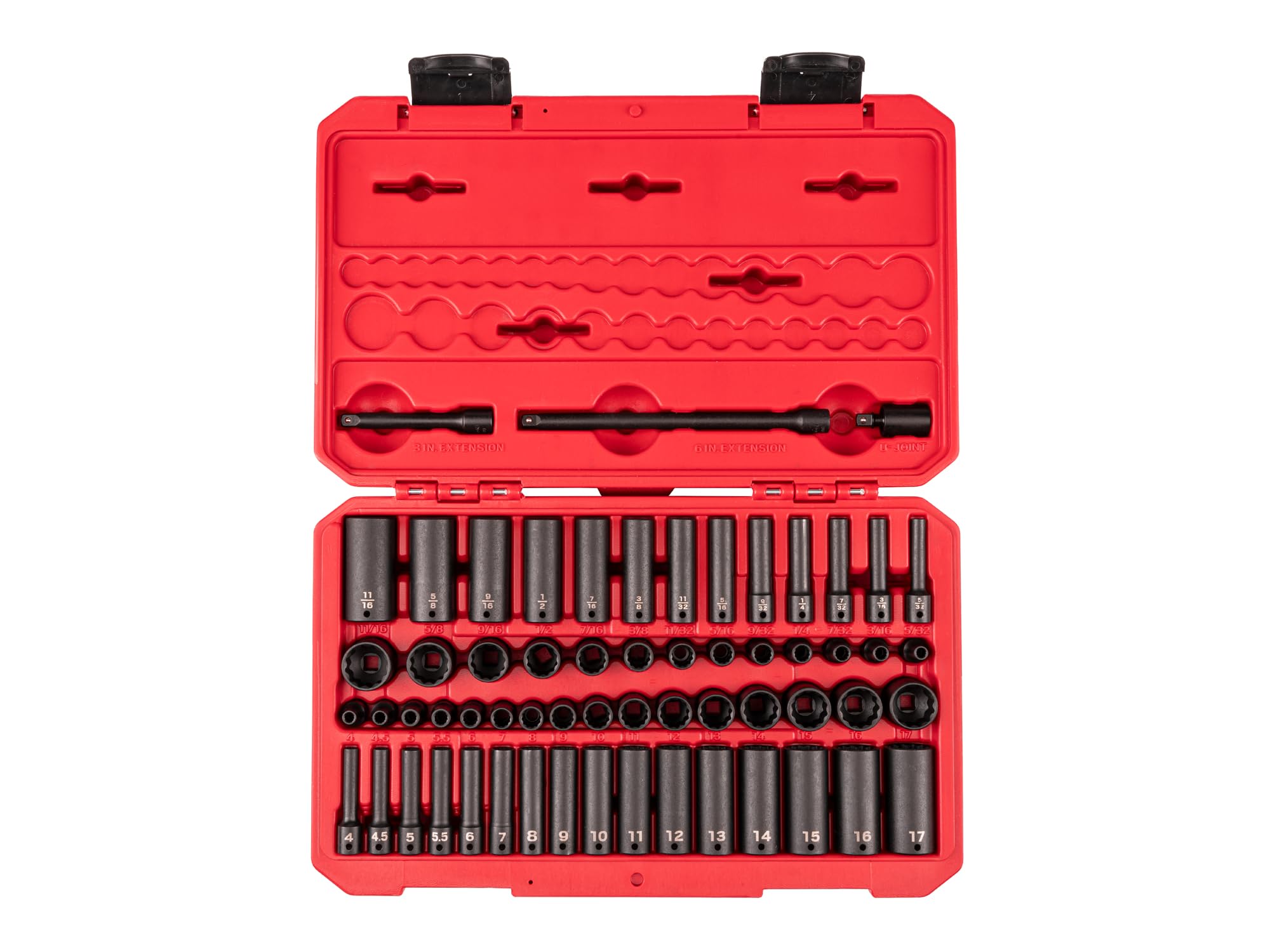 TEKTON 1/4 Inch Drive Shallow and Deep 12-Point Impact Socket Set with Case, 61-Piece (5/32-11/16 in., 4-17 mm) | SID90406