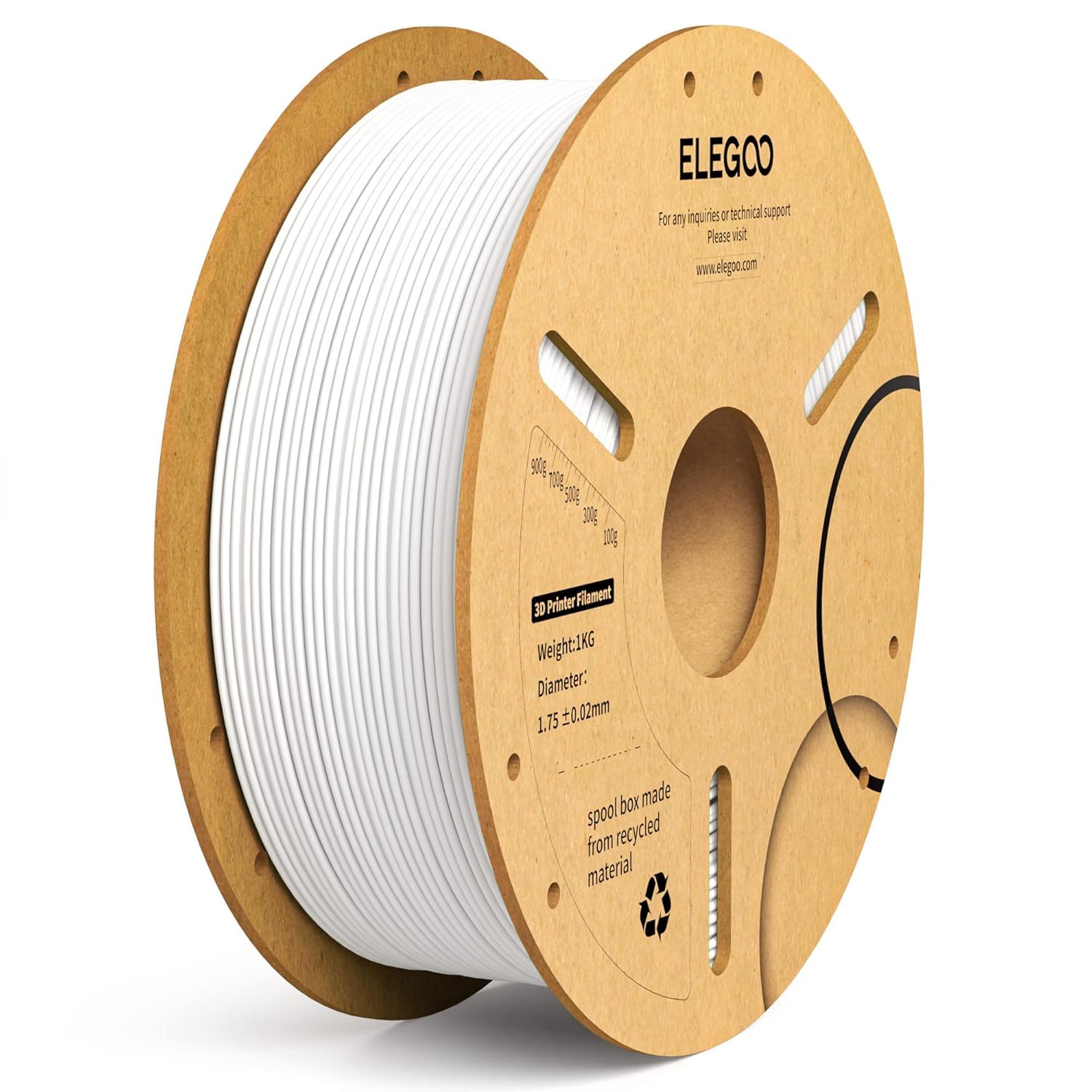 ELEGOO PLA+ Filament 1.75mm White 1KG, PLA Plus 3D Printer Filament, Dimensional Accuracy +/- 0.02 mm, Tough & High Strength, Fit for Most FDM Printers(1KG/Spool, 2.2 lbs)