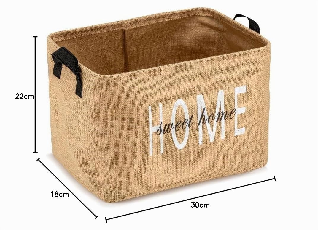 Prendi Home Lot de 2 paniers de rangement pliables en toile de jute avec poignées – Organisateur pour chambre d’enfant, linge, jouets et penderie – Éco-responsable et compact