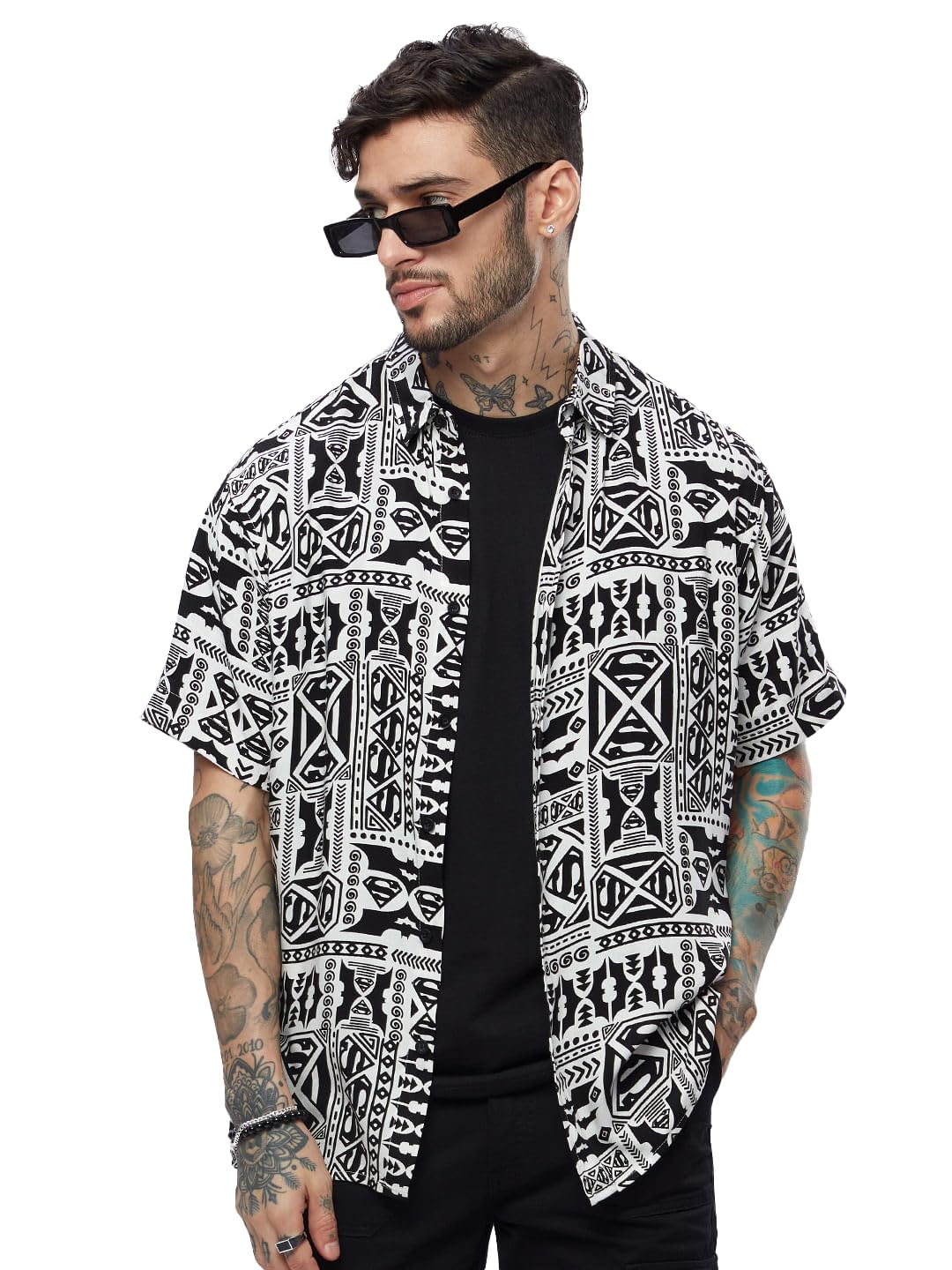 The Souled Store Official DC: Geometry Men and Boys Relaxed Fit Graphic Half Sleeve Cotton Multicoloured Color Summer Shirts Shirt For Men Casual Half Sleeves Regular Fit Printed Stylish Latest Cotton