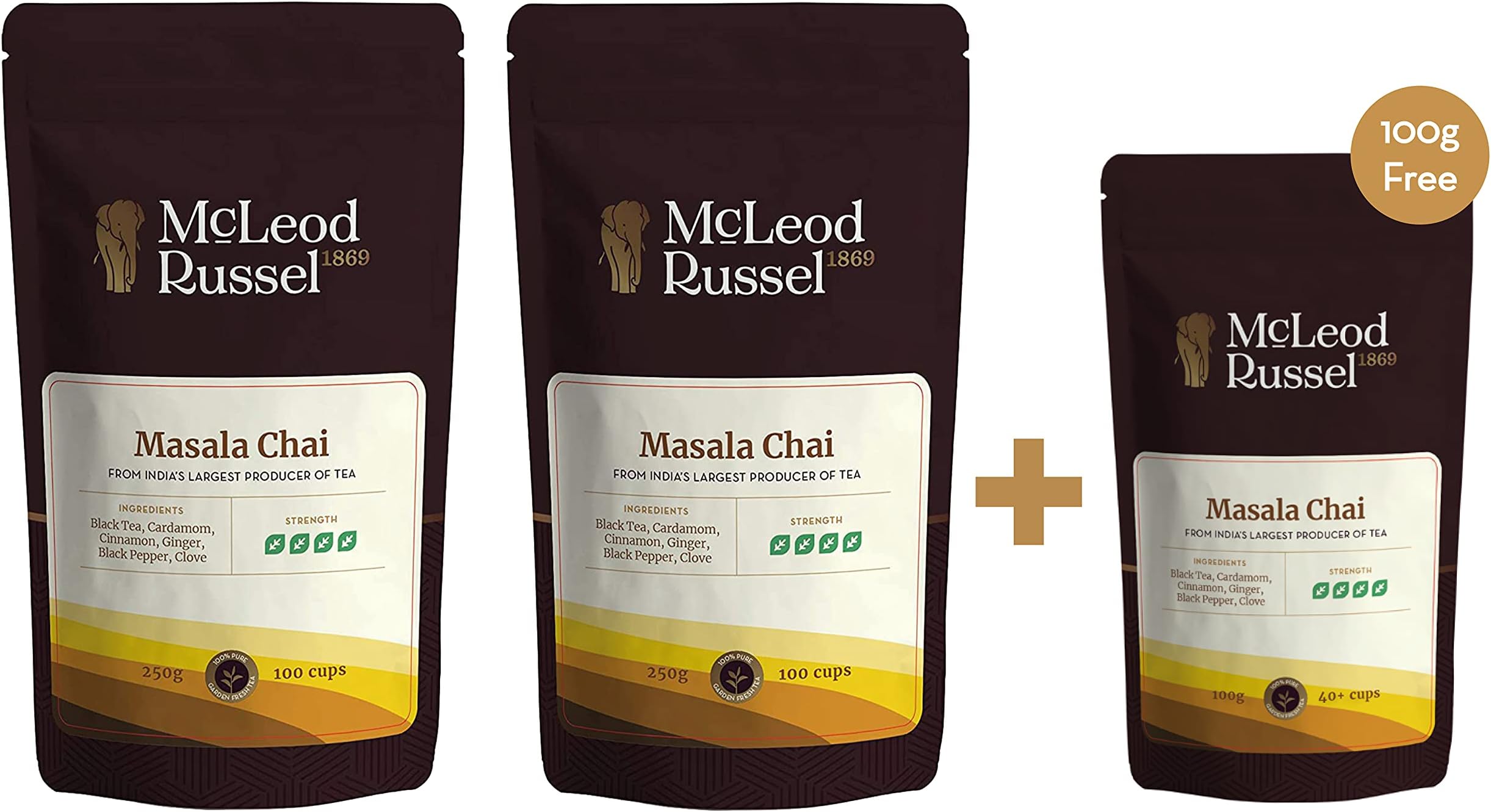 Pack of Two Masala Chai 250g | Masala Chai 100g Free | Natural Immunity Booster | Offer Pack - Buy 2 Get 1 Free