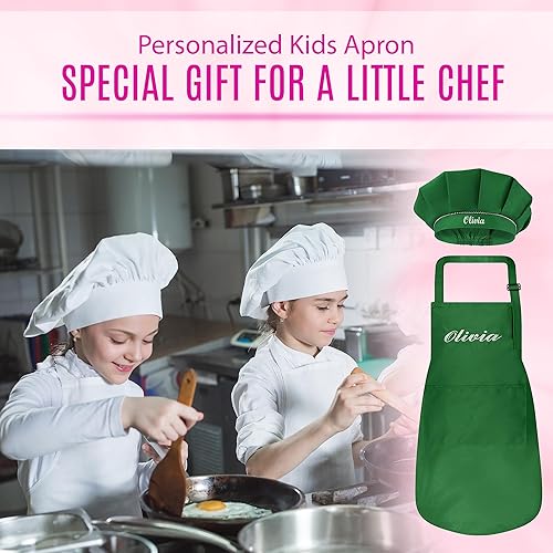 Miniatura 41 de Juego de delantal personalizado y sombrero de chef, bonito disfraz de chef para niños, delantales con bolsillos para cocinar, pintar, fiestas Negro