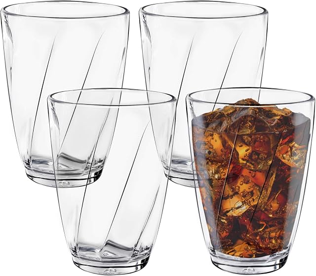 Plastic Glasses, 350ml Stackable Plastic Glasses Set of 4, Dishwasher Safe Plastic Tumblers Plastic Cups Acrylic Drinking Glasses, Unbreakable Tumblers Reusable Plastic Glasses Acrylic Tumblers
