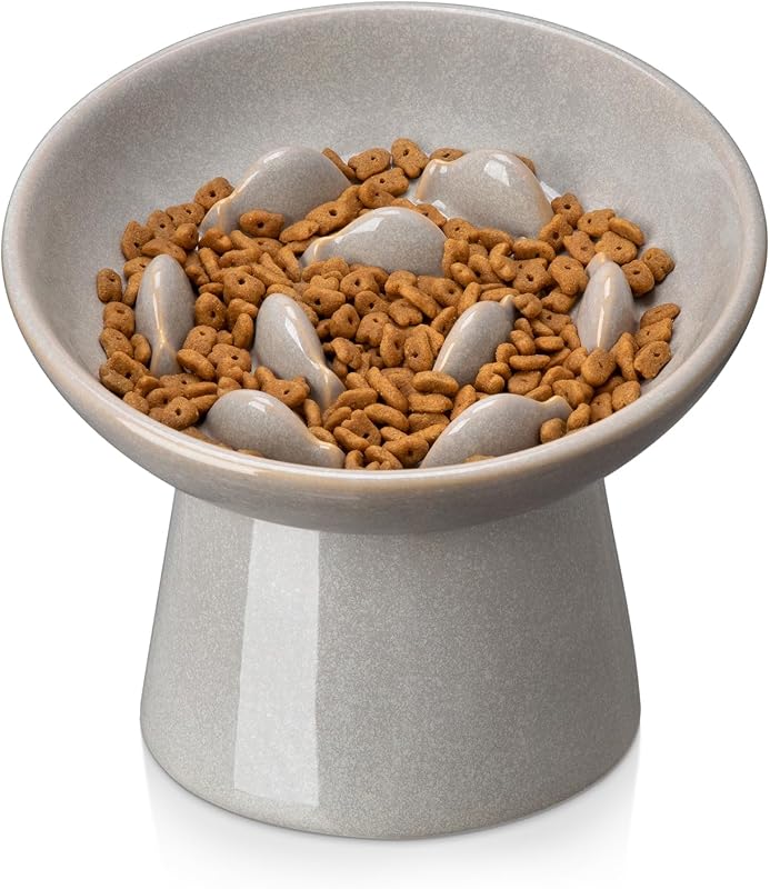 Comedouro Lento Elevado de Cerâmica para Gatos vancasso, Cinza, GJMW