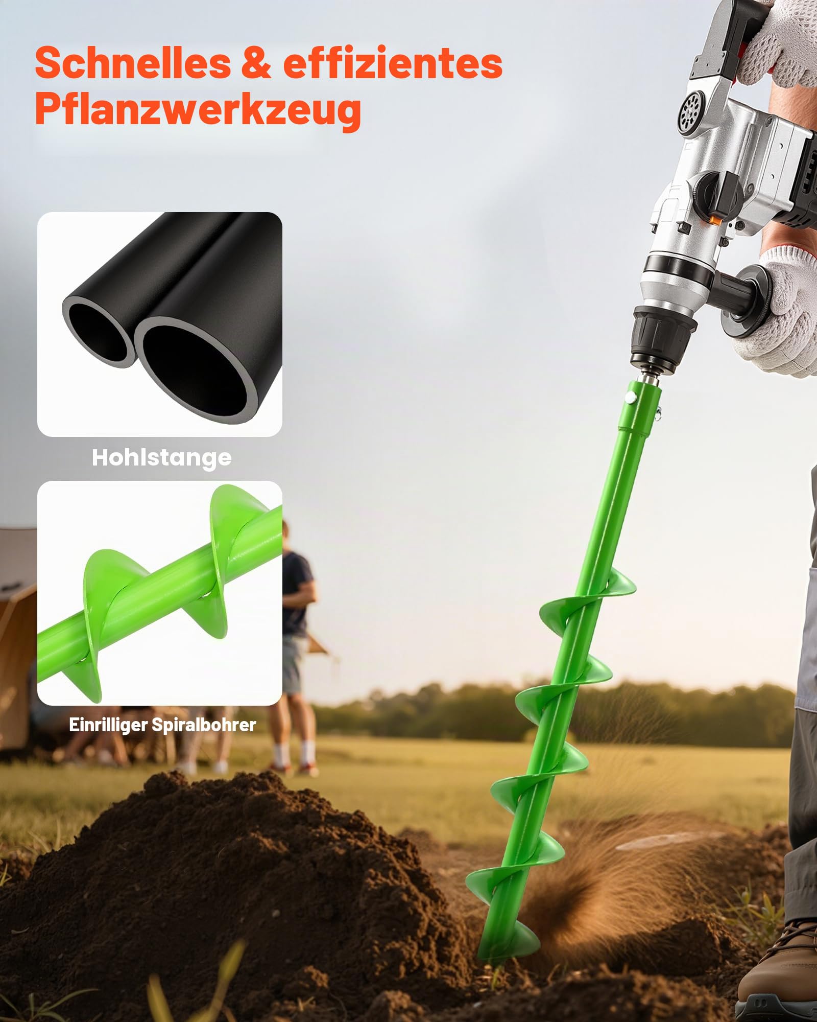 VEVOR Erdbohrer für Bohrmaschine, Ø 60x790 mm Gartenbohrer, kompatibel mit Bohrern mit 20 mm Innendurchmesser,Pfahlbohrer, Pfostenloch-Bohraufsätze für Gartenbagger und Zäune