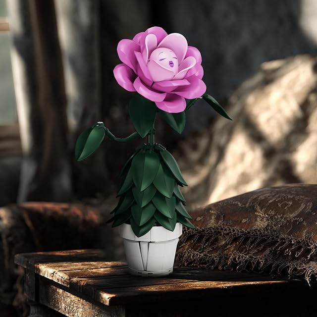 Foto 5 de 7 de ZIQILIGHTING Juego de construcción rosa con rostro humano, flor cantante, juguete de colección