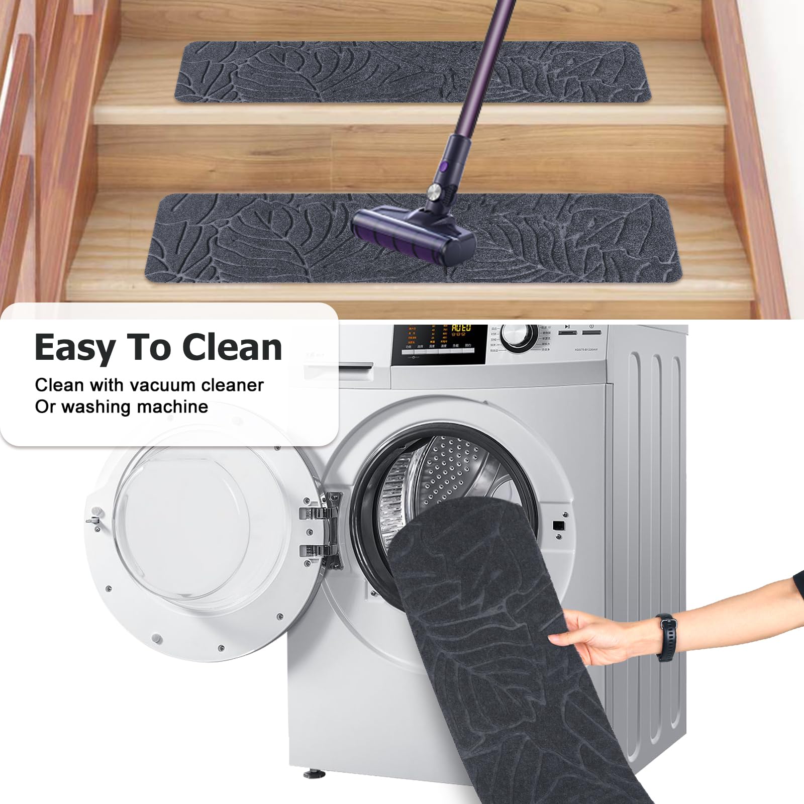 Leeko Maty na schody, do wnętrz, samoprzylepne, antypoślizgowe, w zestawie 15 szt. lub pojedynczo (szare)