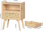 Lerliuo - Ensemble de kiosques à roulettes en rotin Boho Style 2 Table de chevet avec tiroir Table de lit avec pieds en bois massif pour chambre, dorme et petits espaces (naturel)