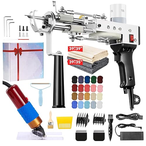 BESGEER Rug Tufting Gun with Carpet Trimmer Kit - Tuft Gun with Tufting-Shears, 2 in 1 Cut Loop Pile Carpet Gun& Carving Clippers, Rug Maker Machine Starter Kit& Trimmer& Cloth& Yarn（Olive Black）