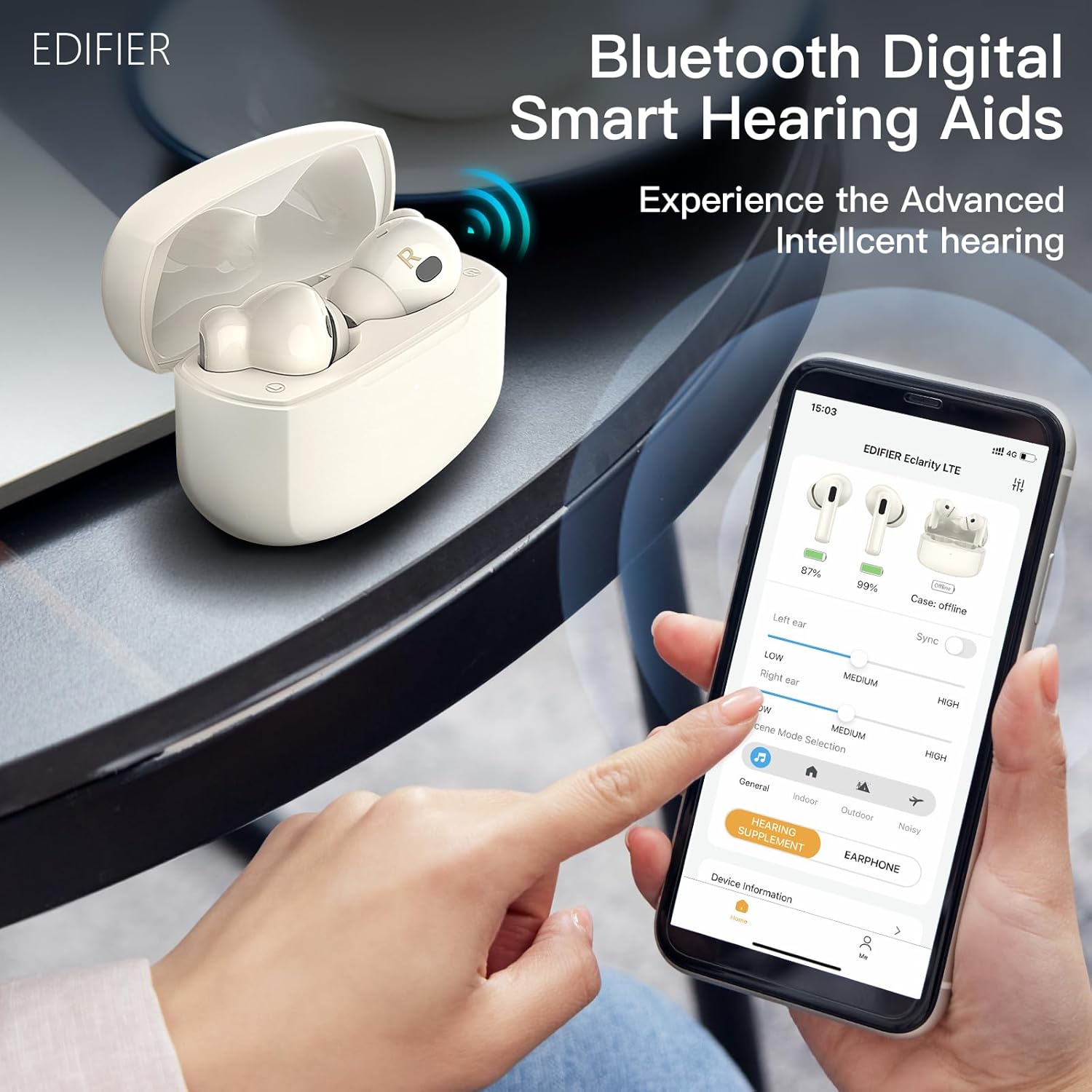 Wireless Hearing Aids, Rechargeable Hearing Aids with Bluetooth, Active Noise Cancellation Smart Hearing Aids for Seniors Adults, OTC Hearing Aids with APP Control, High-Fidelity Sound