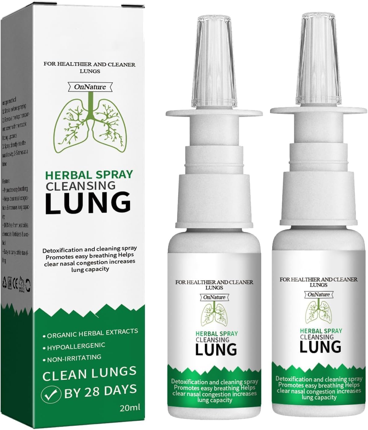 Seurico Organic Herbal Lung Cleanse Repair Nasal Spray, Onnature Herbal Spray Cleansing Lung Spray, Seurico Lung Spray, Herbal Spray Cleansing Lung Nasal Spray (2PCS)