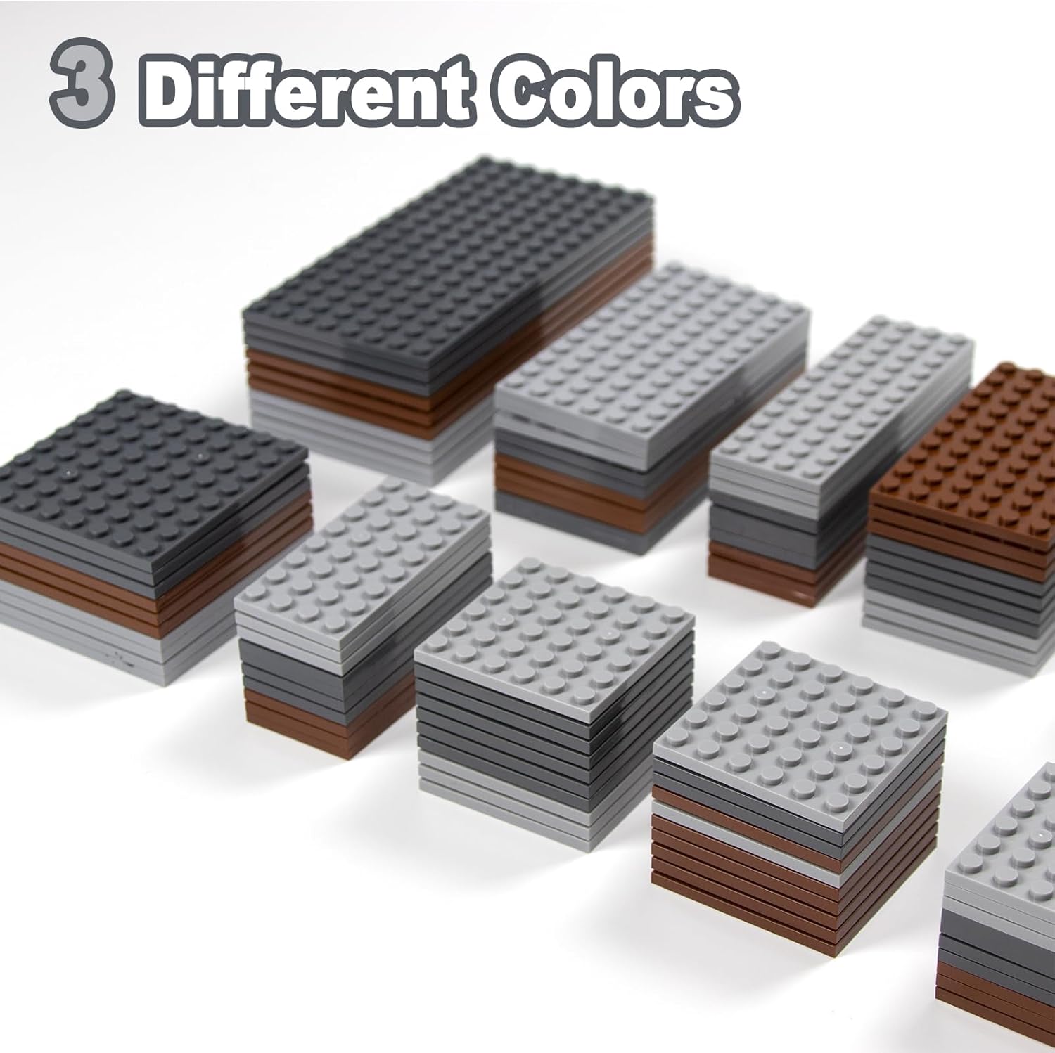 130 Pieces Classic Building Plate, 3 Color with 11 Size Baseplate, Base Plates Compatible with Lego Parts and Pieces, Building Bricks, for Most Brands (Dark Grey, Light Grey, Brown) - Image 3
