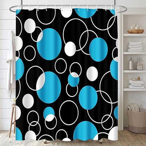 Miniatura 4 de Arttown Juego de baño azul con cortina de ducha y alfombras y accesorios, juego de cortinas de ducha negras y azules, cortinas de ducha geométricas