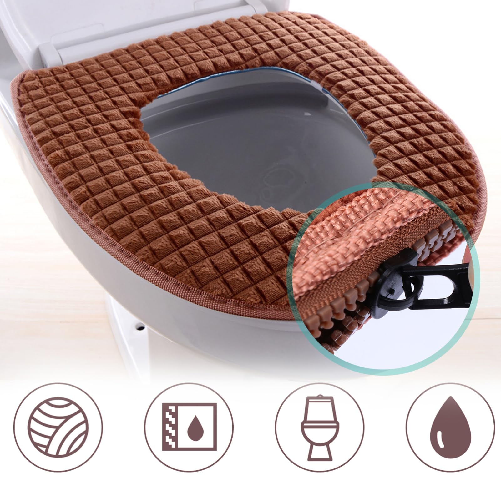 BRIGHTFUFU Toilet Seat Covers Washable Grey Universal Seat Cover Zipper Comfortable for Long Use