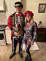 Vista 5 de UQJE Disfraz de esqueleto de Halloween para mujer, overol elástico con estampado, traje de cosplay