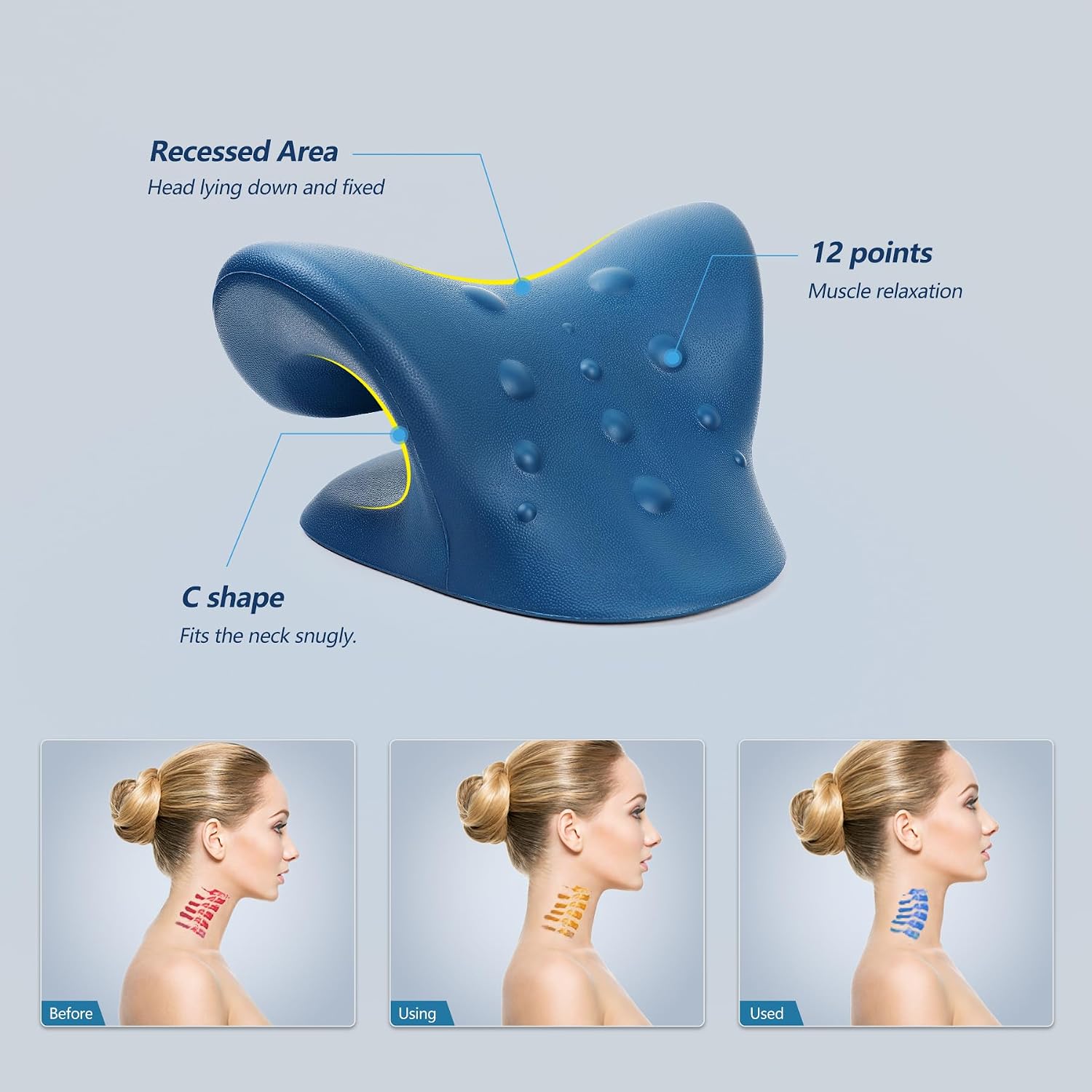 Cozyhealth Neck Stretcher Neck and Shoulder Relaxer Neck Traction Pillow for Muscle Relax Neck Pillow (DDark Blue)