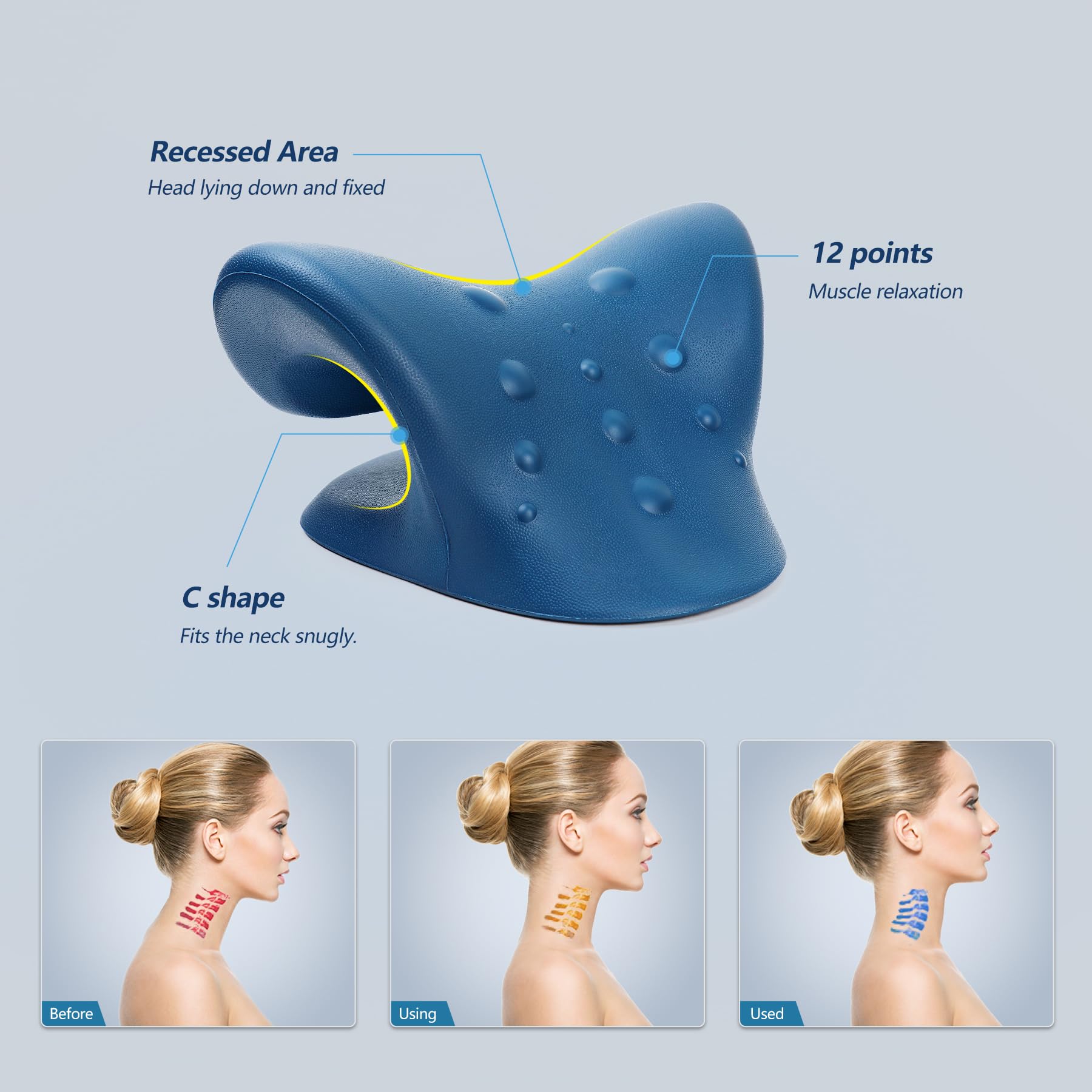 Cozyhealth Barella per il collo per alleviare il dolore al collo, dispositivo di trazione cervicale per rilassare collo e spalle, cuscino per alleviare il dolore dell'ATM (Blu Scuro)