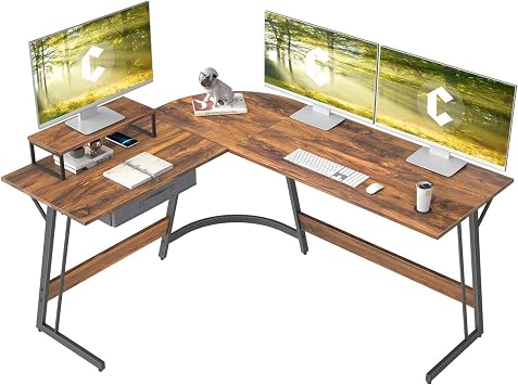 CubiCubi Modern L-Shaped Desk Computer Corner Desk, Home Office Writing Study Workstation with Small Table, Space Saving, Easy to Assemble Dark Rustic, 59inch