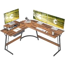 CubiCubi Modern L-Shaped Desk Computer Corner Desk, Home Office Writing Study Workstation with Small Table, Space Saving, Easy to Assemble Dark Rustic, 59inch