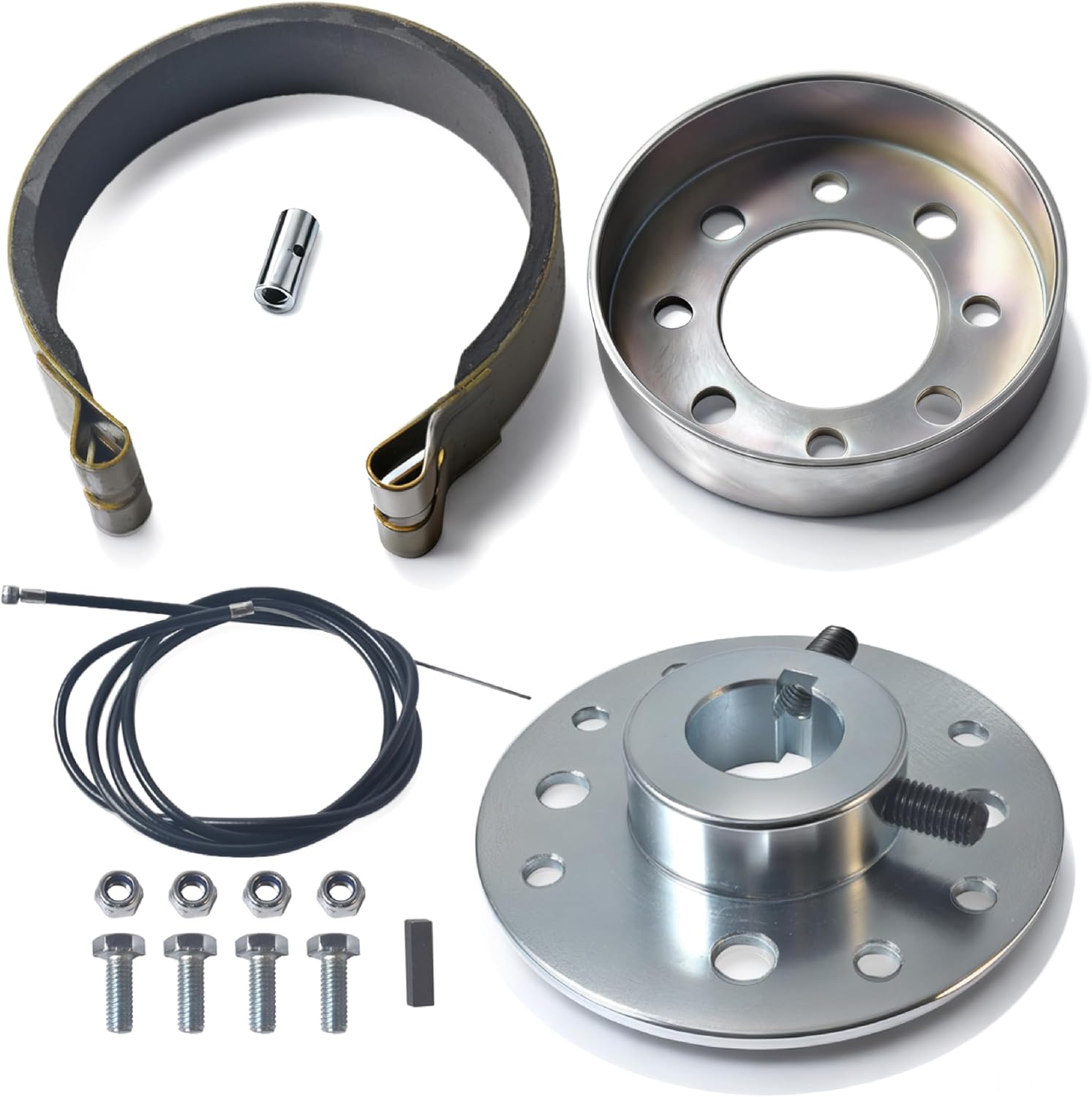 MERZHCHARE 4" Drum Brake Band Pin with 65" Cable for Go Kart 1" Bore & 1/4" Keyway for Mini Bike 12cc 196cc 6.5hp Dune Buggies Drift Trike Heavy Duty Go Kart Cart with Hardware Kit