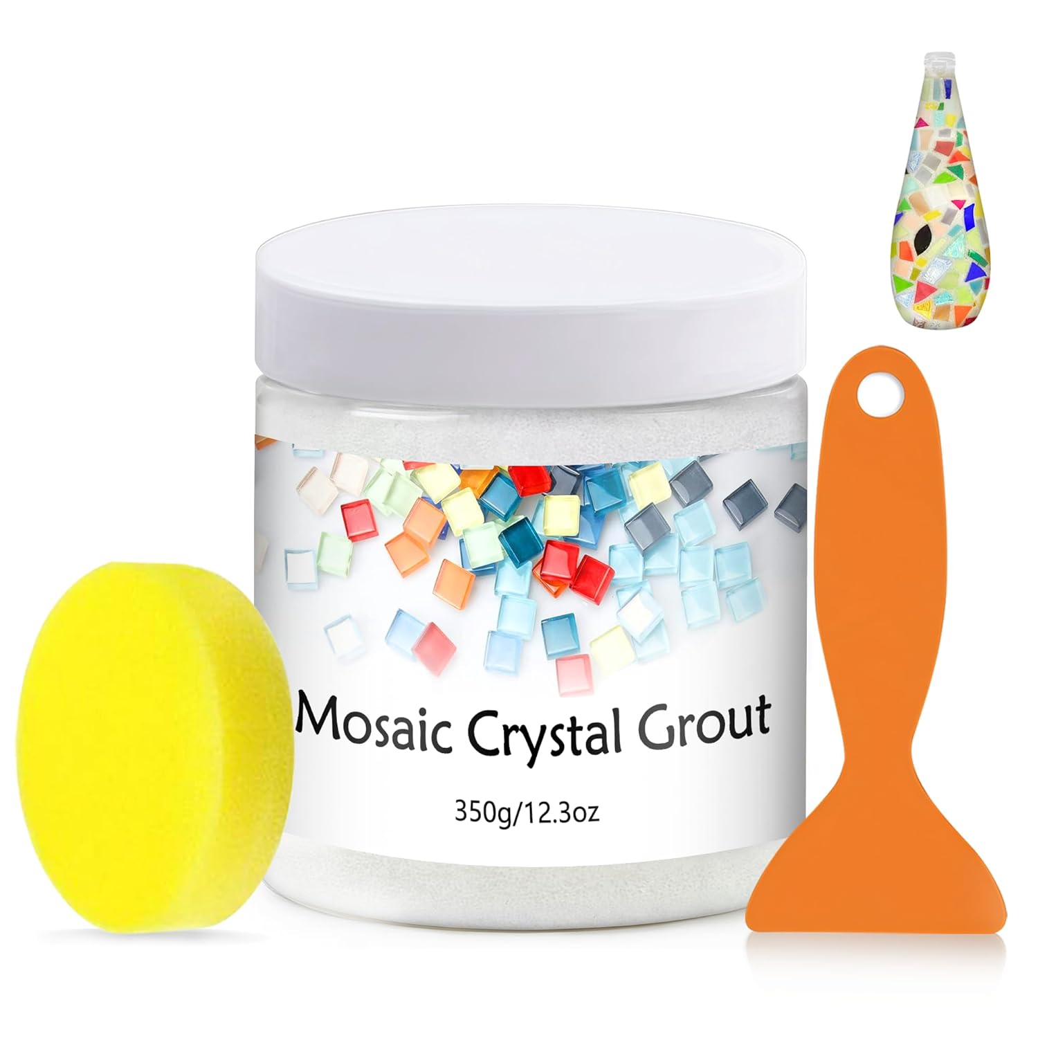 Mosaic Crystal Grout, Mosaics Tile Tools, Mosaic Tile Accessories – Essential for Handmade Grouting and Perfect for DIY Craft Projects (White, 12.3oz)