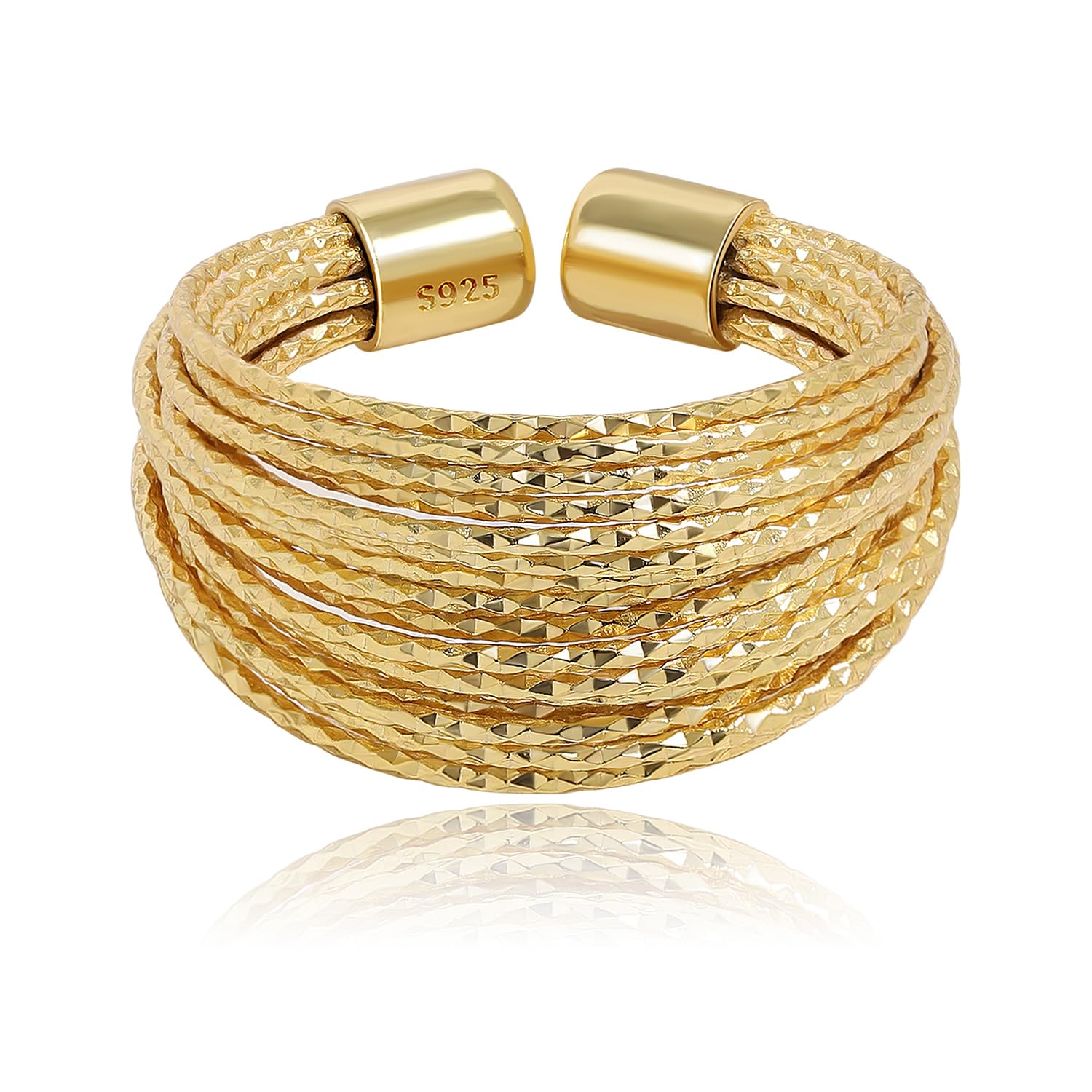 Meissa Statement Ring Silber 925 Damen Breite Daumenring für Damen Verstellare Chunky Ringe Gold Goldene Zeigefinger Fingerring Handmade Schmuck Offenes Design Größe DE 52-62, Gold