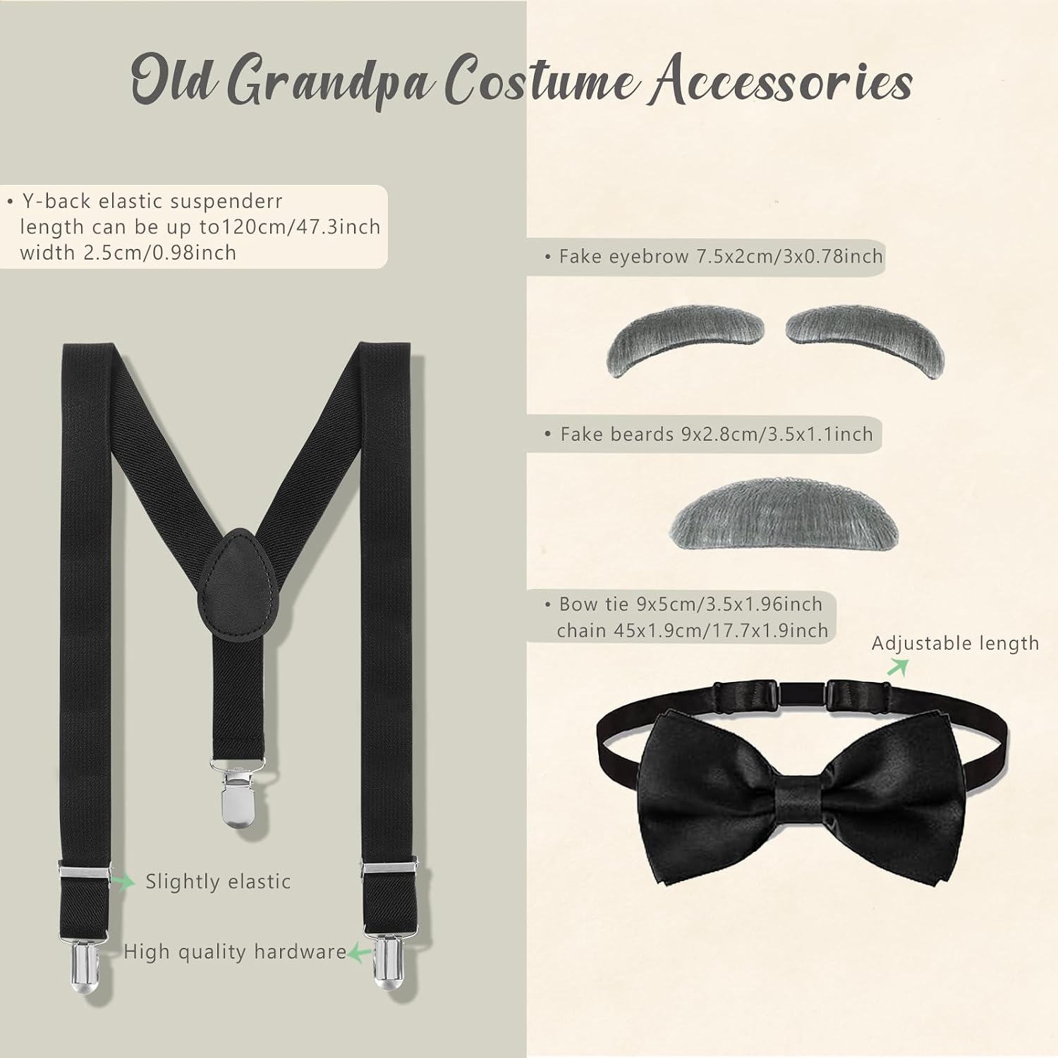 Patemby Old Man Costume for Kids, 100 Day of School Old Man Costume Toddler Dress Up for Boys Grandpa Costume Accessories Set