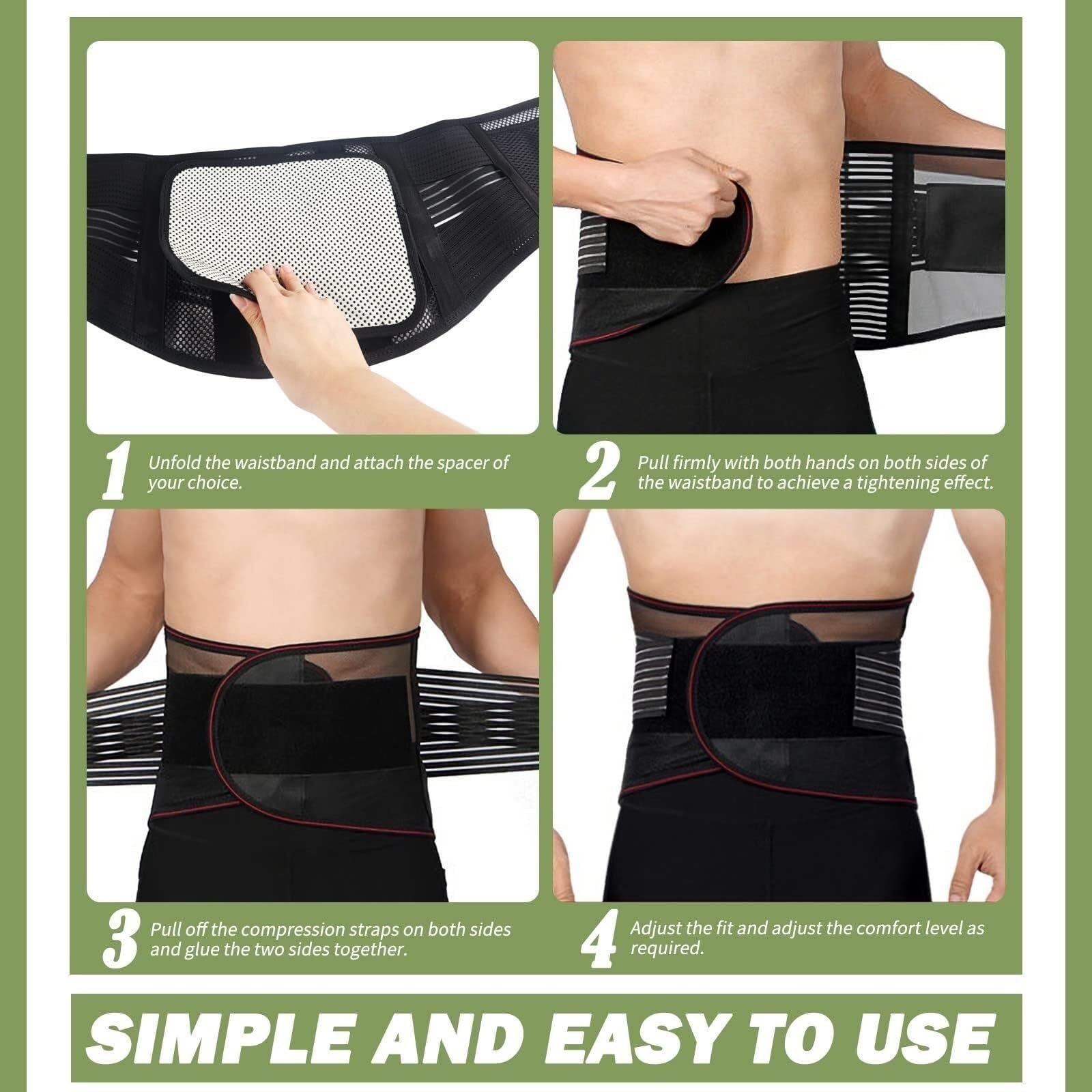 Faja Lumbar Corrector De Postura De Cintura Y Espalda Transpirable Ajustable con 3 Almohadillas Extraíbles Cinturón Apoyo Lumbar(Large)