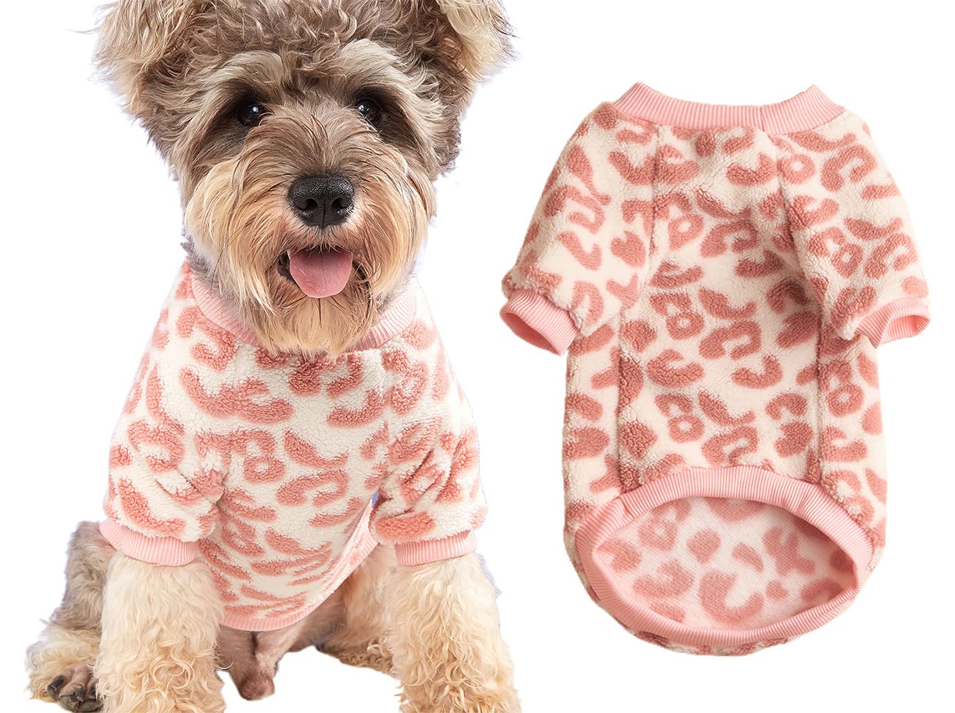 Pink Leopard Pet Clothes Cute Winter Soft Furry Warm Cat Dog Puppy Sweater Tee Shirt